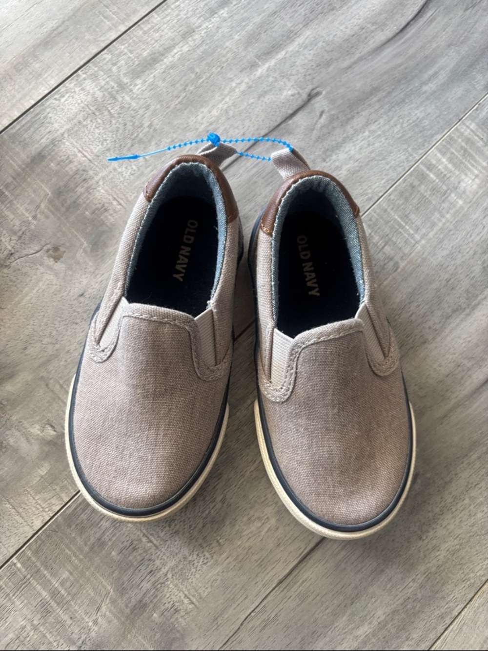 Old Navy Kids Taupe Canvas Slip-On Sneakers with Brown Accents